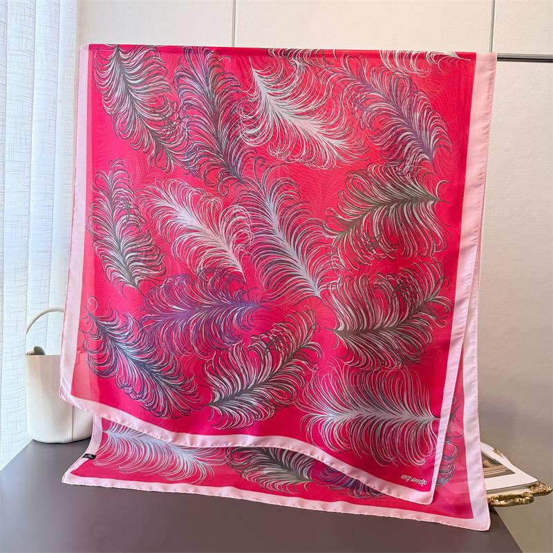 

Feather Simulation Silk New Silk Satin Fashion Sunscreen Spring And Summer Style Silk Scarf Long Scarf Shawl Versatile Headscarf Scarf 180*85cm