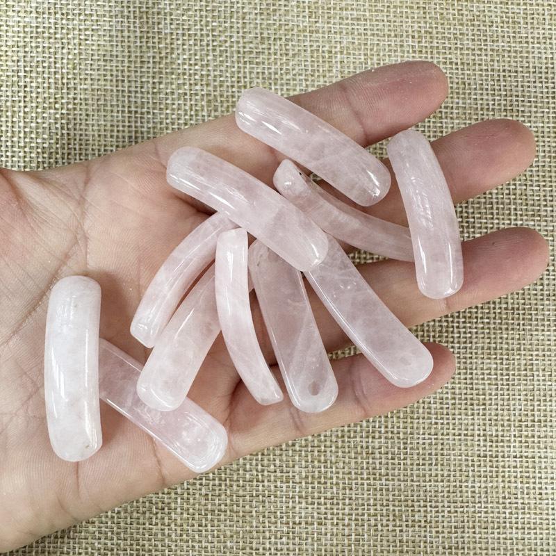 Natural Amethyst & Rose Quartz Bent Tube Connector for DIY Bracelets