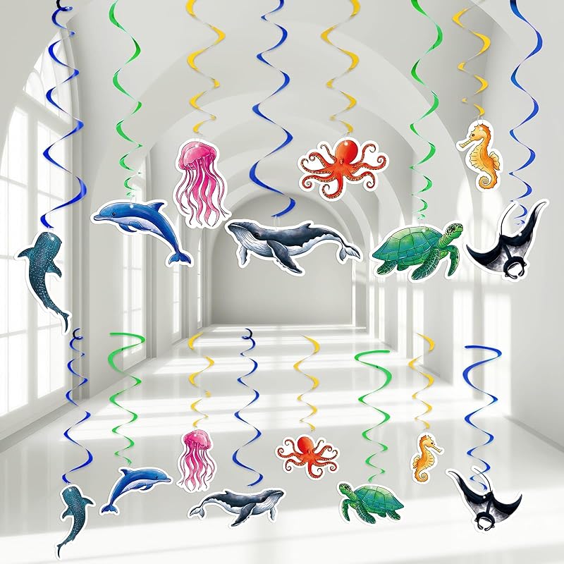 WERNNSAI Watercolor Dinosaur Party Hanging Swirl - 24Pcs Dinosaur Party Decorations for Girls Kids Birthday Baby Shower Foil Whirls Ceiling Streamers