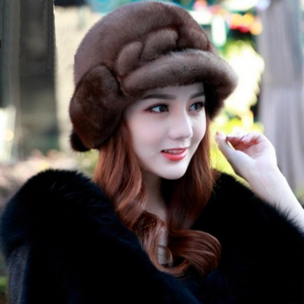 New Winter Mink Hat for Women Mink Fur Hat Whole Mink Fur Hat Ear Protection Duck Tongue Wheat Ear Mink Fur Hat