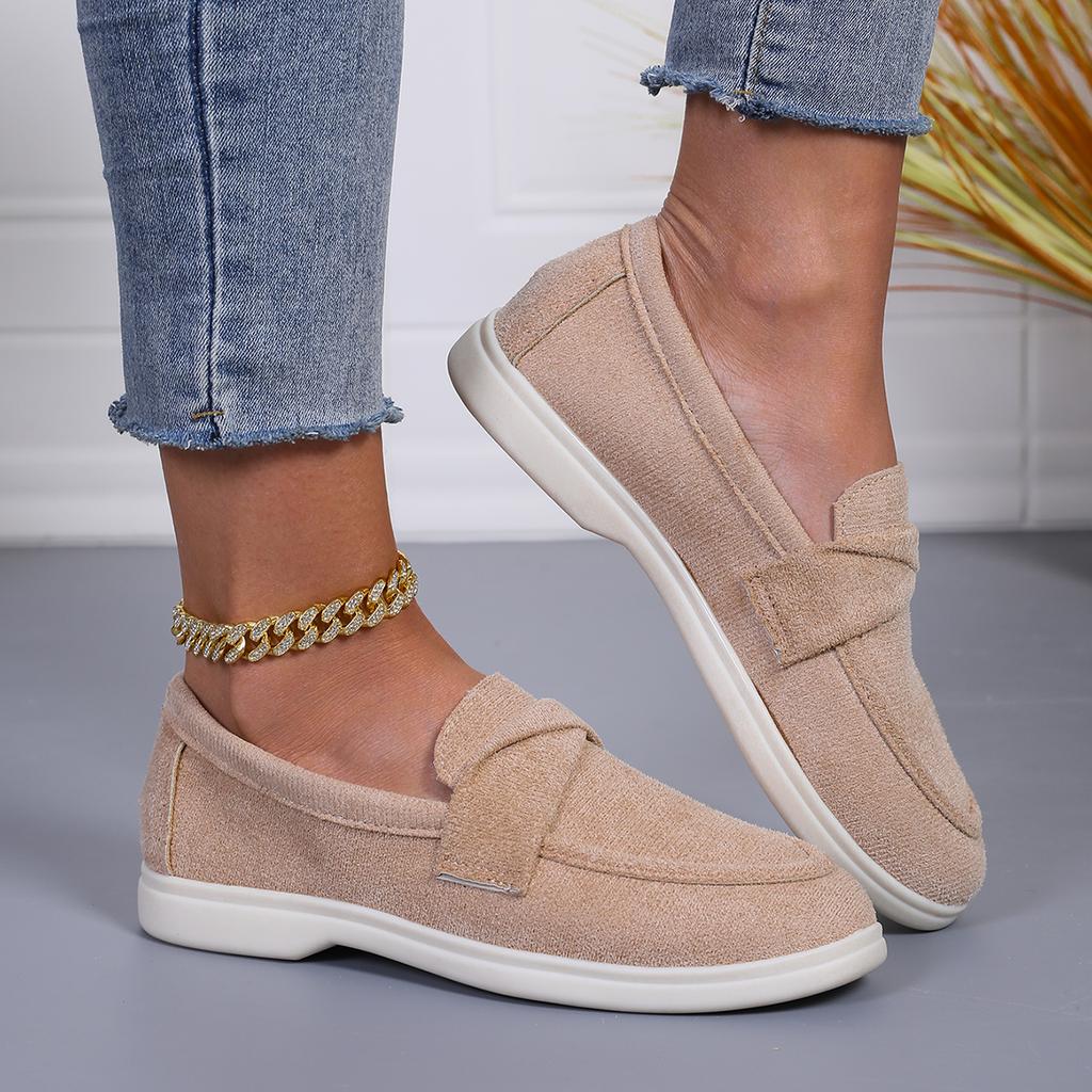 Fashion Fashion Pleated Strap Suede Loafers Shoes Women 2025 Summer Round Toe Low Heel Slip On Casual Shoes Soft Sole Holiday Pumps