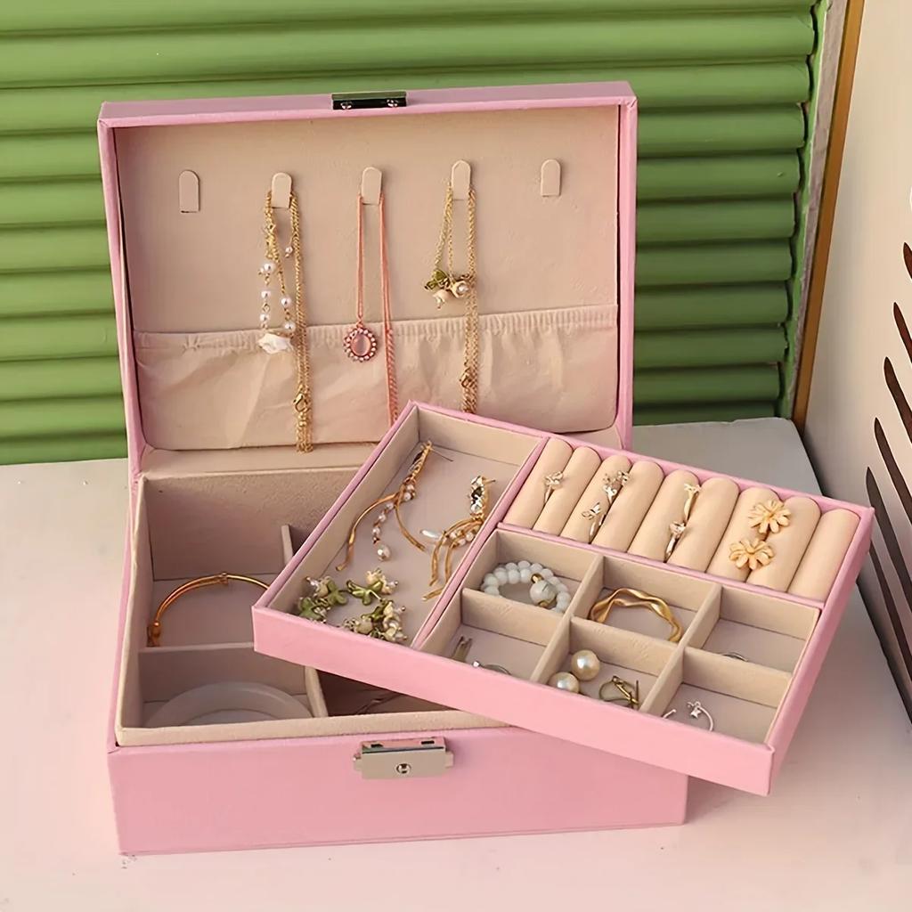 1pc- Portable Jewelry Box Jewelry Organizer Display Travel Jewelry Case Boxes Button Leather Storage Jewelers