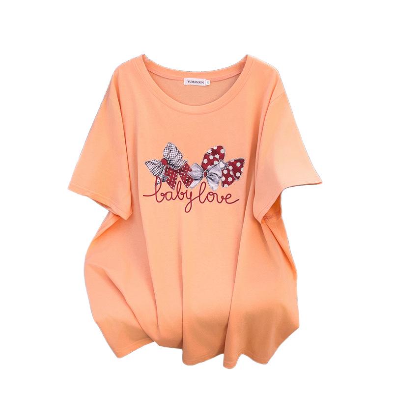 Women's Plus Size Slimming Loose Fit Short-Sleeve Round Neck Mid-Length T-Shirt (200/300/350 Jin)