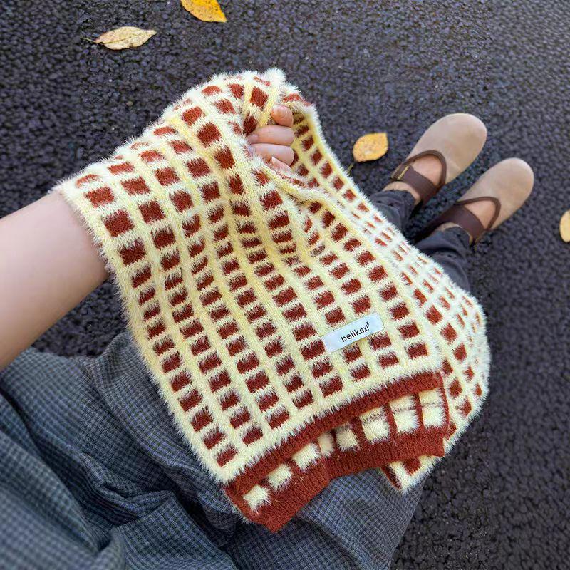 

Korean-Style Thickened Plaid Warm Scarf for Girls - Versatile Autumn & Winter Neck Warmer 150 cm кофейный/жёлтый