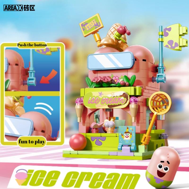 Areax Spongebob Squarepants Building Blocks Street View Series Puzzle Assembly Model Toys Male And Female Birthday Gifts