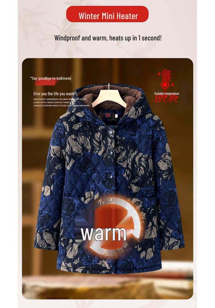 Women's Winter Hooded Fleece-Lined Cotton Jacket - Warm, Thick Coat for Middle-Aged and Elderly