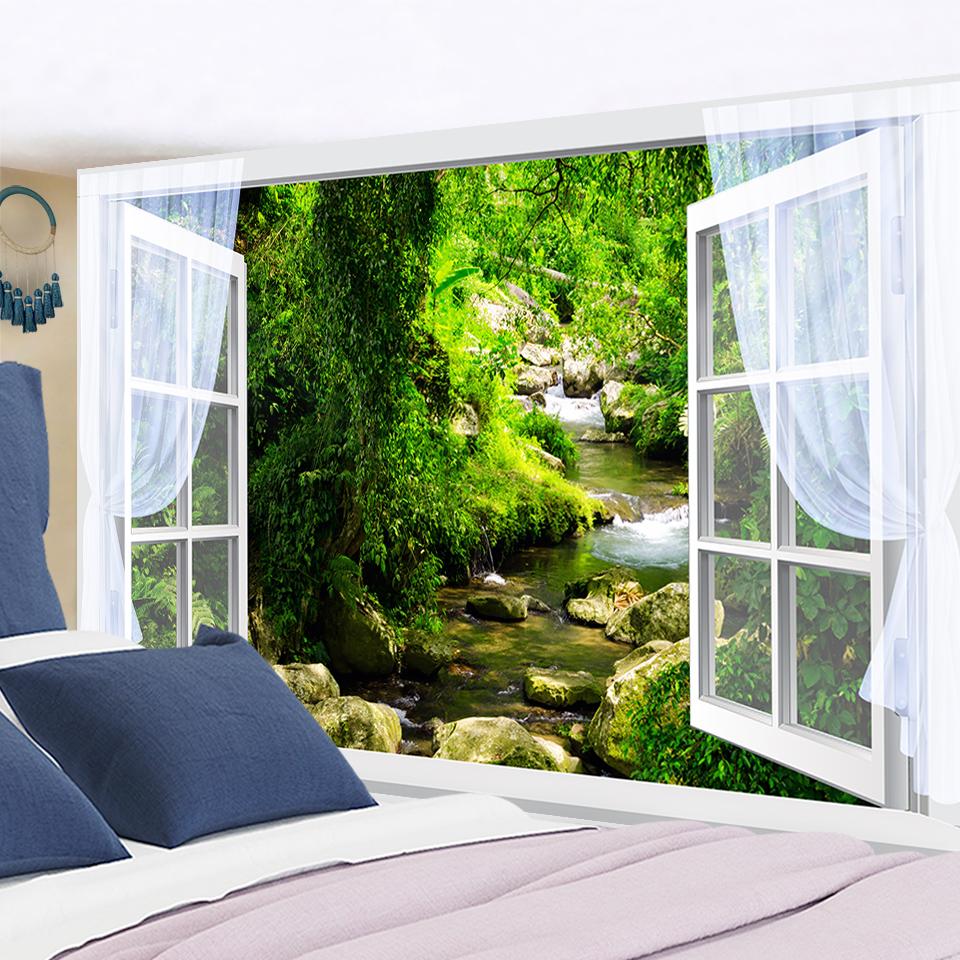 

Оконный Пейзаж Картина Гобелен Настенный Лесной Водопад Психоделический Богемный Современный Стиль Домашний Декор 95x70CM