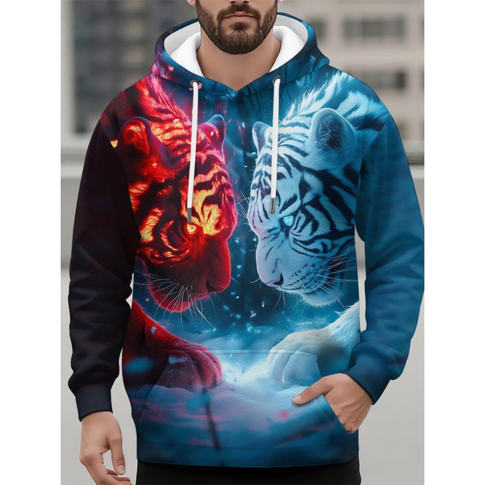 Funny 3D Animal Print Hoodie For Men Fashion Tiger Wolf Pattern Oversized Sweatshirts Autumn and Winter Casual Clothing Pullover