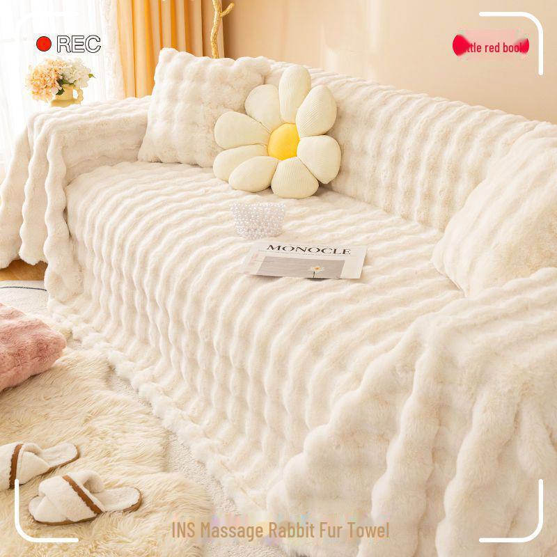 Copridivano in Peluche Antiscivolo, Copertura Totale, Ispessito per l'Inverno, Universale per Tutte le Stagioni