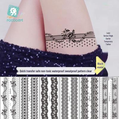 Black Lace Bracelet & Bow Leg Tattoo Sticker Set