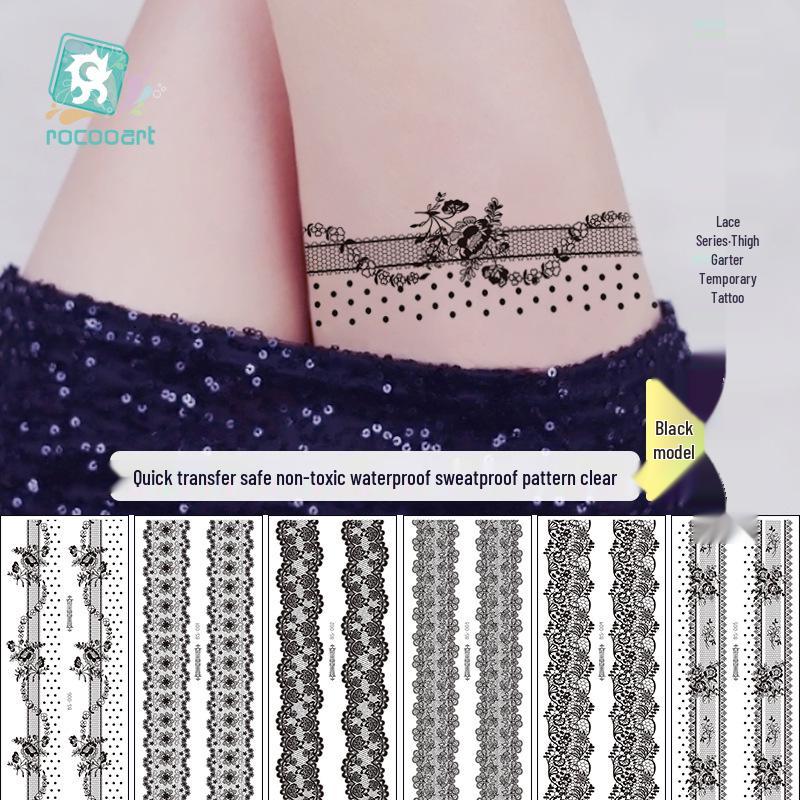 Waterproof Black Lace Thigh Garter Henna Temporary Tattoo Stickers