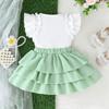 6M-3Y Baby Girl Summer Suit Baby Girl Short-sleeved Top + Mesh Flowers Layered Cake Skirt Girls Bustier Skirt