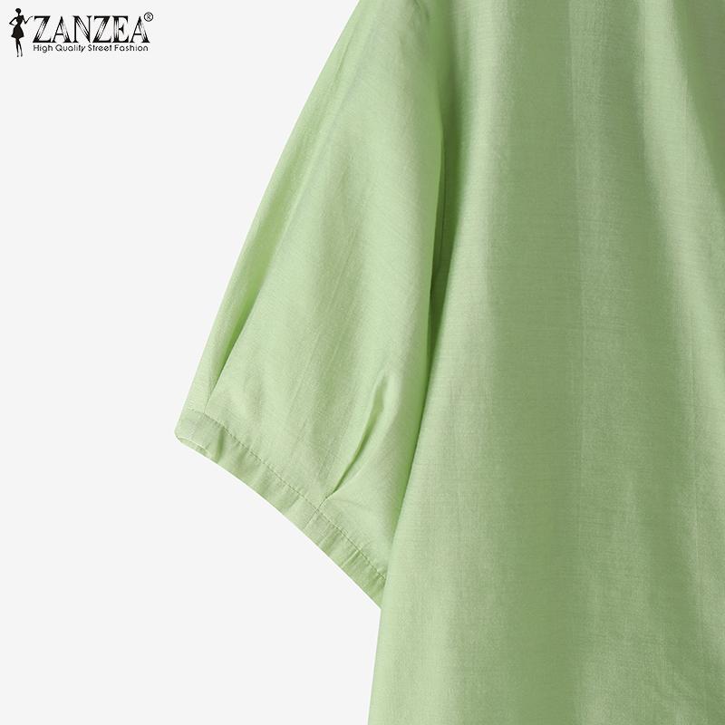 ZANZEA Women Loose Casual Round Neck Solid Color Half Sleeve Blouse