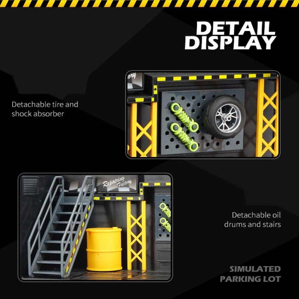 DlY Scene Car Garage Model Diecast Zinc Zinc Alloy Car Model Display Lighting Parking Lot  Assembly Toy