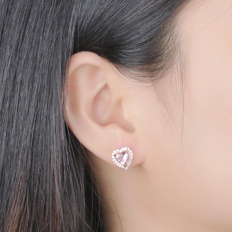 Umcho Rosafarbene Morganit-Edelstein-Herz-Ohrstecker