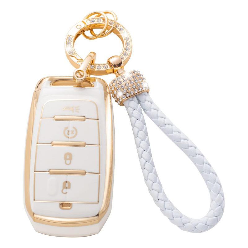 Gold-Rimmed Car Key Set with Diamond Ring Pendant Key Chain