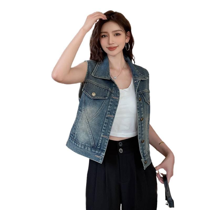European Style Soft Denim Ribbon Vest Top for Women