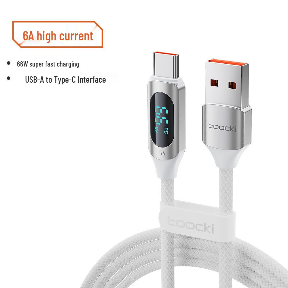 Toocki 66W Fast Charging USB-C Cable with Digital Display for Huawei, Honor, and Xiaomi. 1m