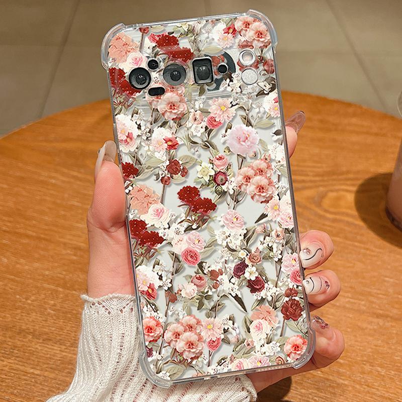 Colorful Flowers Printed TPU Phone Case For Google Pixel 9 Pro Pixel 9 Pro XL Clear Soft Silicone Back Cover For Google Pixel 9A Google Pixel 9 Pro