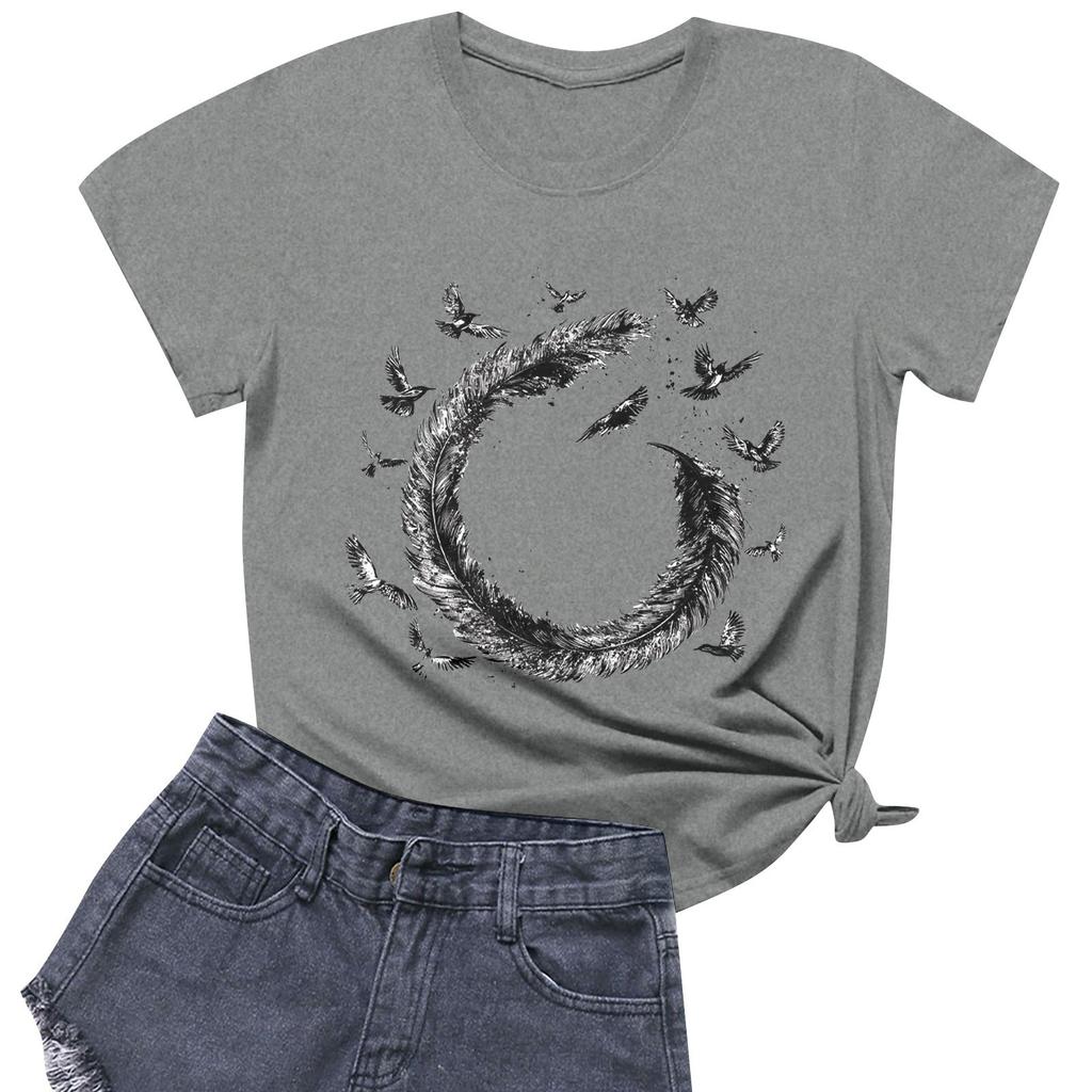 Women's Fashion Casual Printed Short Sleeve Round Neck Pullover Tops