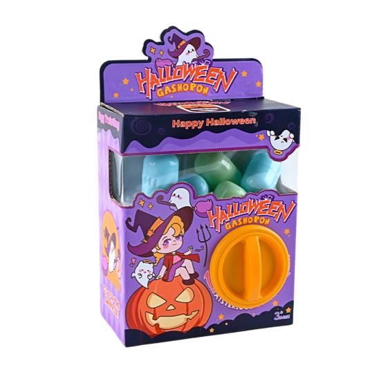Halloween Mini Capsule Toy Machine with 6 Surprise Eggs Collectible Cartoon Figurines for Party Favors Interactive Gift for Kids Classroom Activities
