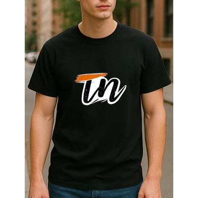 T-shirt da uomo alla moda con stampe di lettere, taglia europea | Adatta per sport all'aperto e abbigliamento casual per il weekend, girocollo, vestibilità regolare, per tutte le stagioni