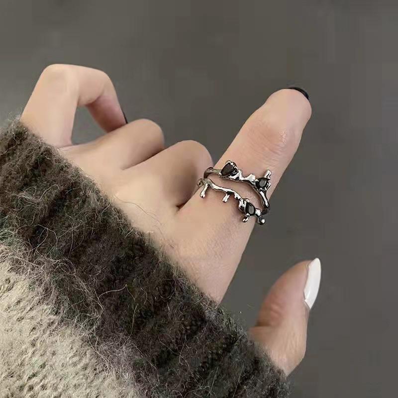Color Irregular Hollow Double Line Geometric Set Ring Female Simple Unique Design Fashion Adjustable Jewelry Gift