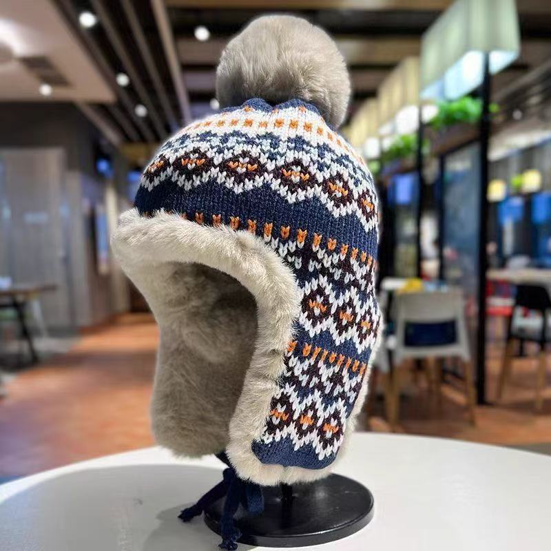 Warm Plush Aviator Hat for Women,Thick Warm Windproof Head Cap with Ear Flap Chin Strap,Cute Pom Pom,Suitable for Daily Wear