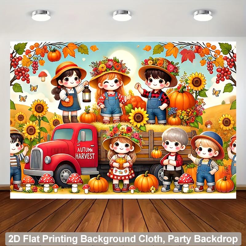 2D Plane 1 Scene of Children Playing Joyfully Under a Harvest Red Truck Suitable for Family Parties Weddings and Birthdays