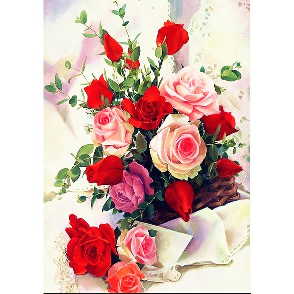 5D DIY Diamond Painting Flower Vase Rhinestone Rose Full Round Diamond Embroidery Cross Stitch Kit Mosaic Art Picture Gift
