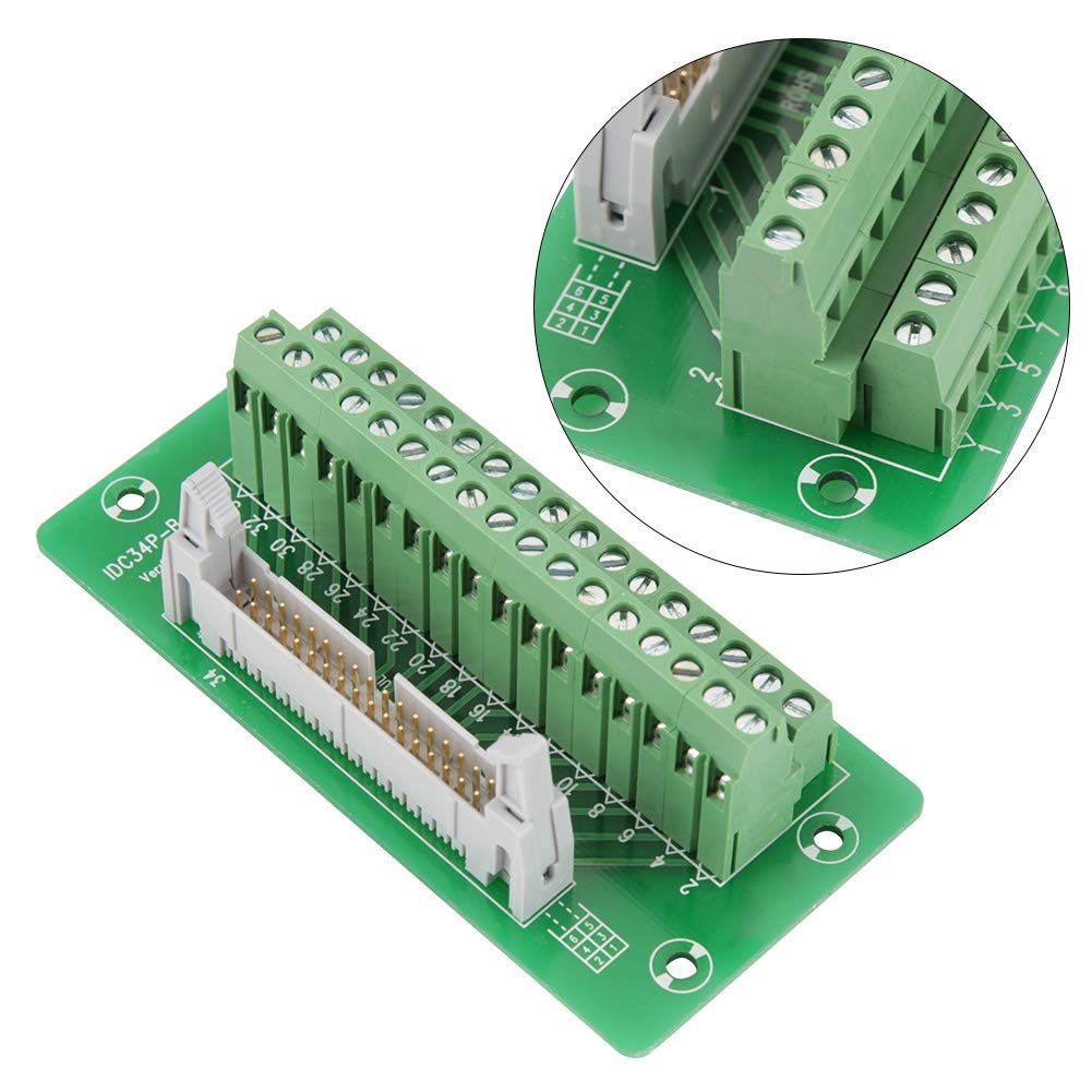 Terminal Breakout Block, Male Header Breakout Board, Terminal Block Connector, IDC34P, 34-Pin, PLC Interface, Simple DIN Rail Mounting Legs