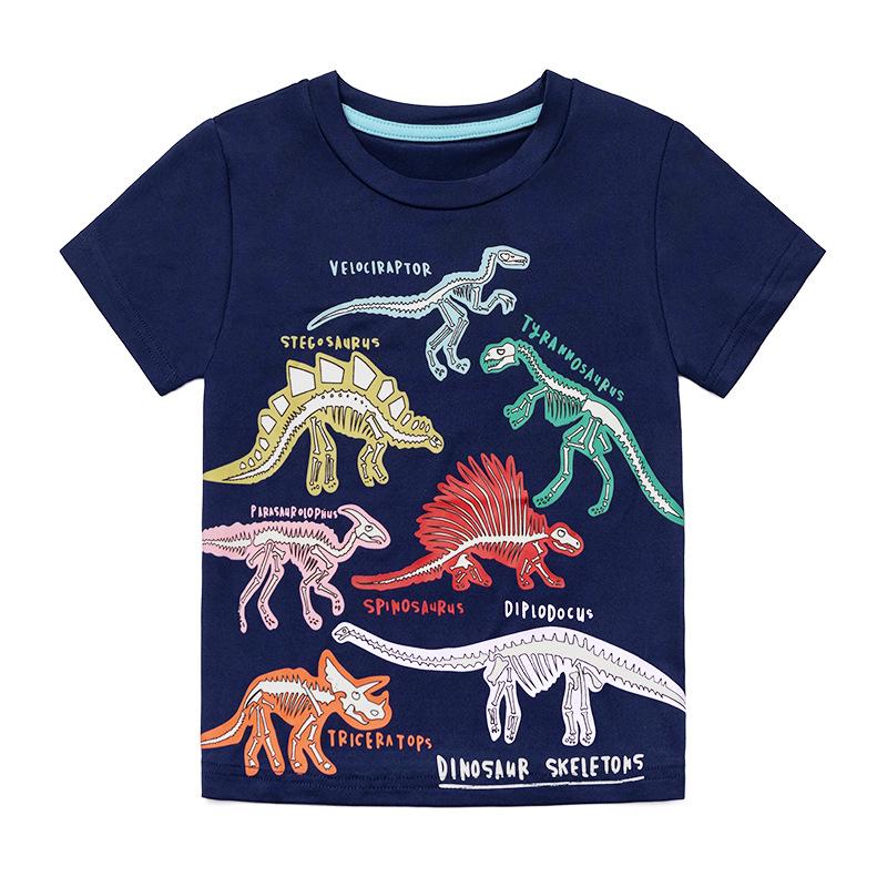 

Boys Round Neck Short-Sleeved T-Shirt New Summer Children Dinosaur Glow-In-The-Dark Printed Tops Children S Clothing 120cm（6Y）