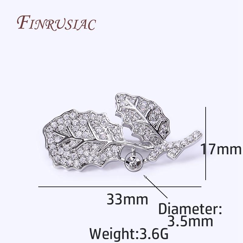 18K Gold Plated Inlaid Zircon Leaf Pearl Clasps Accessories With Pearl Beads Mounting,Handmade DIY Pearl Necklace Components 1 Piece