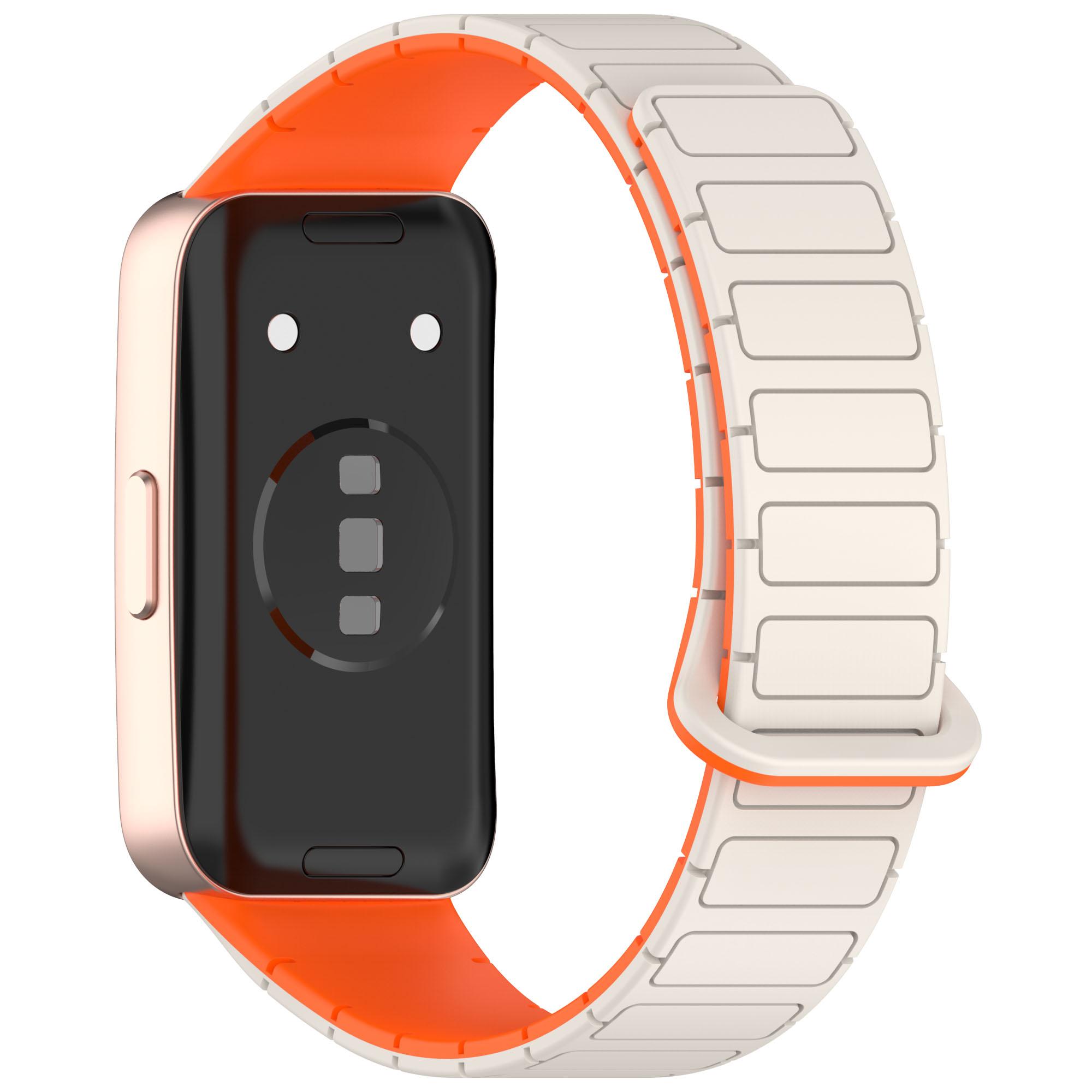 

Ремінець для Huawei Band 10/9/8 Магнітний Двоколірний Силіконовий Ремінець Starlight/Orange