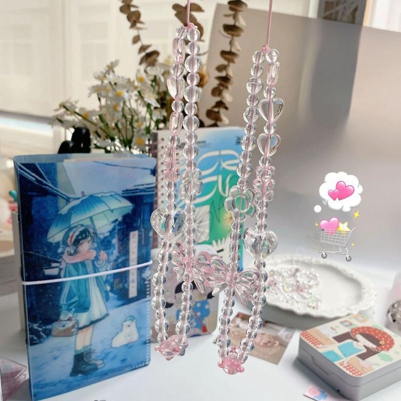 Love Heart Colorful Beaded Phone Lanyard Chain Car Keychains Camera Backpack Phone Pendant Anti Lost Phone Rope