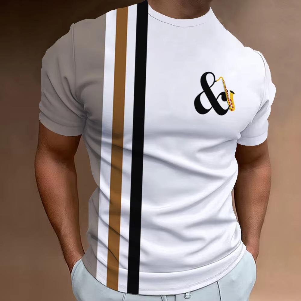 Music Notes Pattern 3D Digital Printed Men's Personalized and Fashionable Round Neck Short Sleeved T-shirt