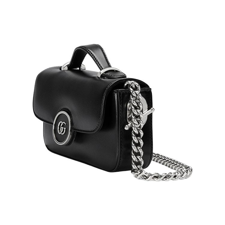 Gucci Petite GG Doppel-G-Logo Abnehmbare Kette Druckverschluss Leder Handtasche Mini Damenhandtasche Schwarz 760194-AABSG-1000