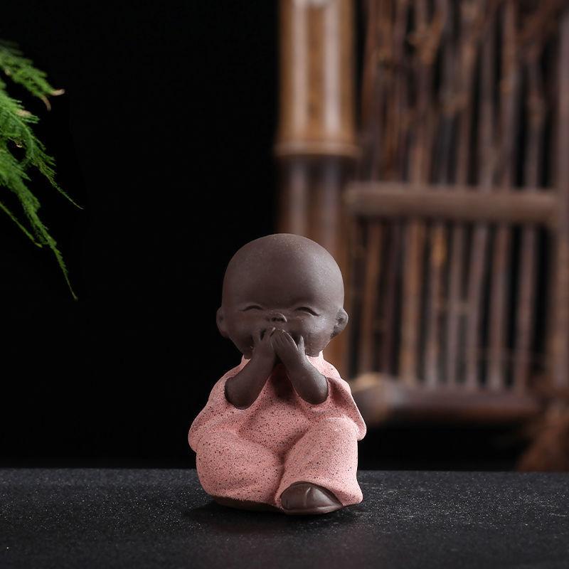 4Pcs Mini Monk Tea Pet Ornaments – Ceramic Zen Figurines for Tea Table, Bonsai, and Home Decoration