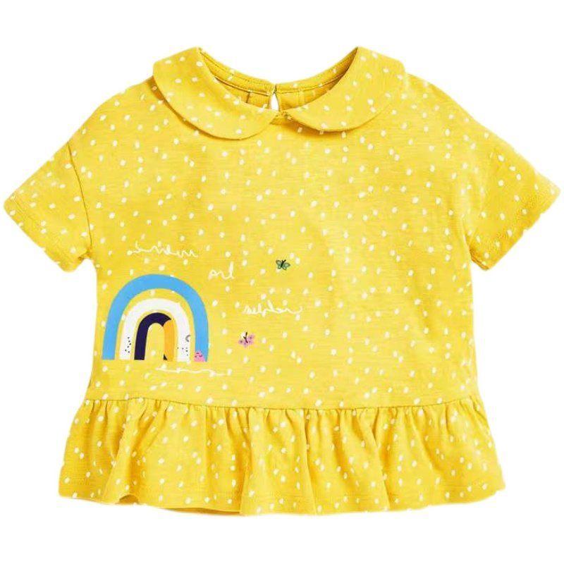 Spot Goods Yellow Summer Crew Neck T-shirt Short Sleeve Children's Clothing