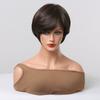 Short Synthetic Wigs Dark Brown Natural Wig with Side Bangs for Women Cosplay Daily Party Pixie Cut Wigs High Temperature Fibre