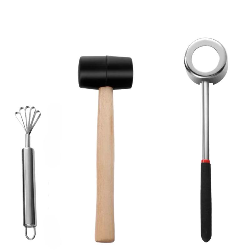 Stainless Steel Coconut Opener 3Pcs Tool Set with Coconut Shell Opener & Rubber Hammer and Coconut Grater Kitchen Fruit Tools