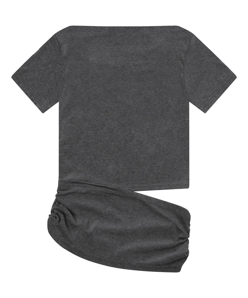 MUCENT Rebar Shirring Slit Off-Shoulder Short Sleeve Tee (3 Colors)