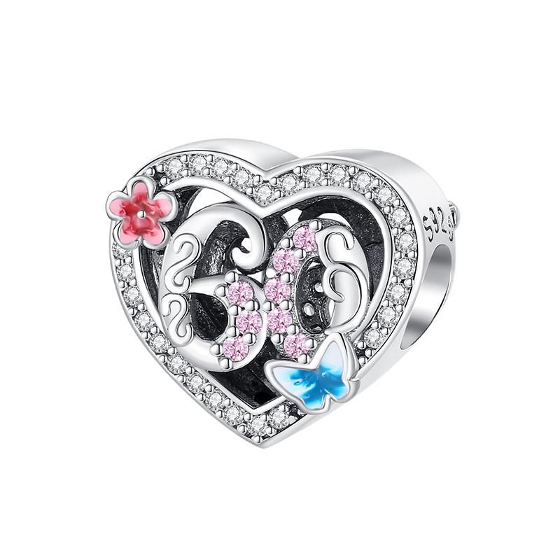 Multi Color Charms Fit Fashion Original Bracelets 925 Silver Colorful Zircon Rainbow Bead Love Heart Clip Charm DIY Jewelry