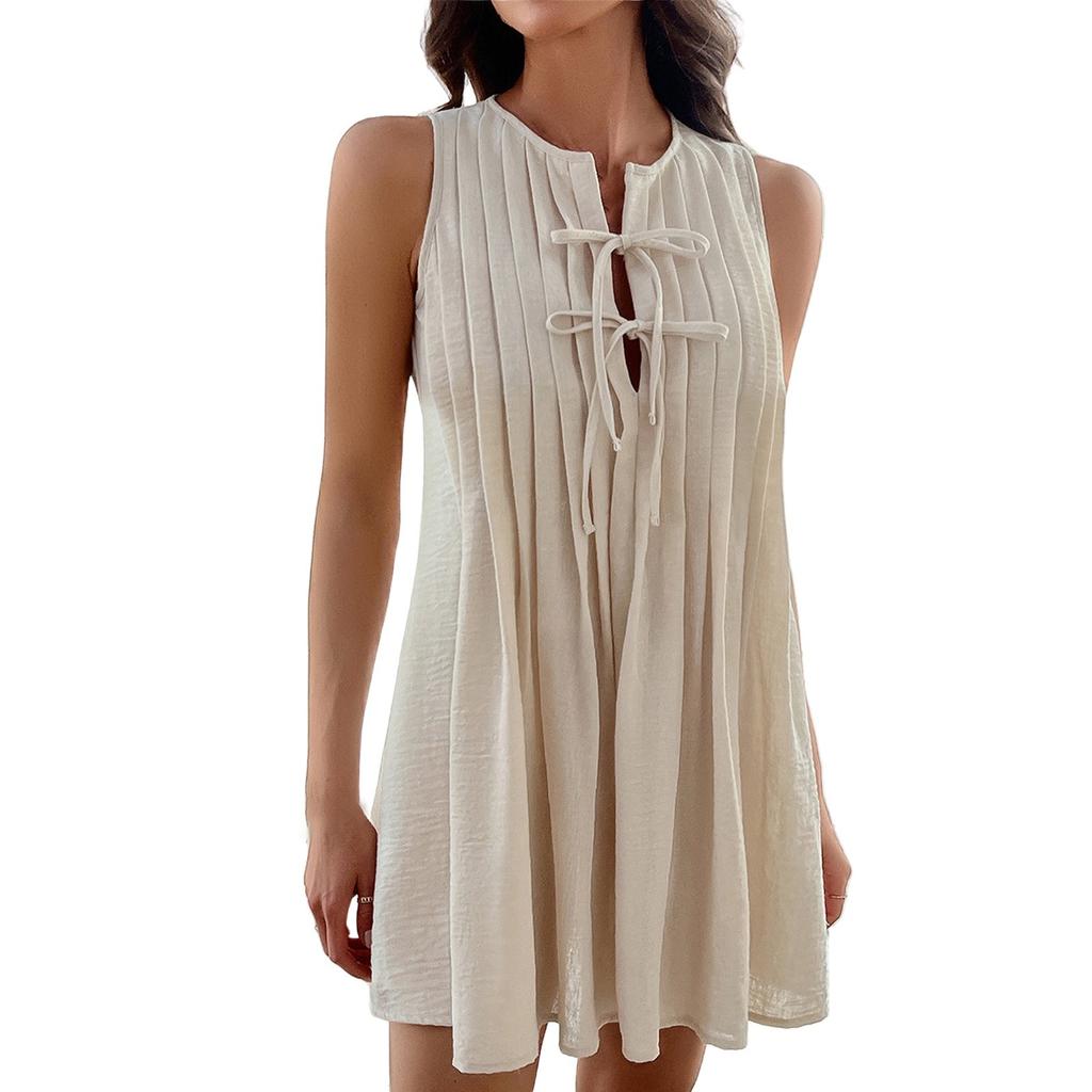 Women's Casual Loose Solid Color Pleated Sleeveless Jumpsuit Dress Pleated Sleeveless Jumpsuit Dress