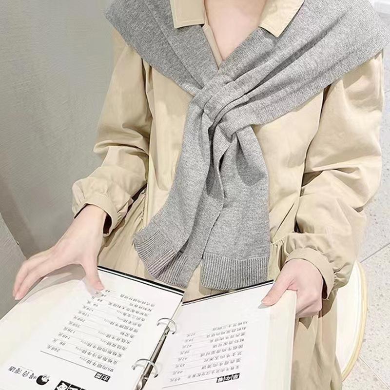 1Pieces Korean Neck Guard Scarve Solid Color Woman's Knitted Cross Shawl Blouse Shoulders Fake Collar Cape Mountaineering Scarf
