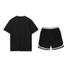 Li Ning Logo Print Letter Round Neck Short Sleeve Striped Comfortable Mid Waist Shorts Casual Sports Suit Unisex suit Black AHST791-1+YAPV001-1