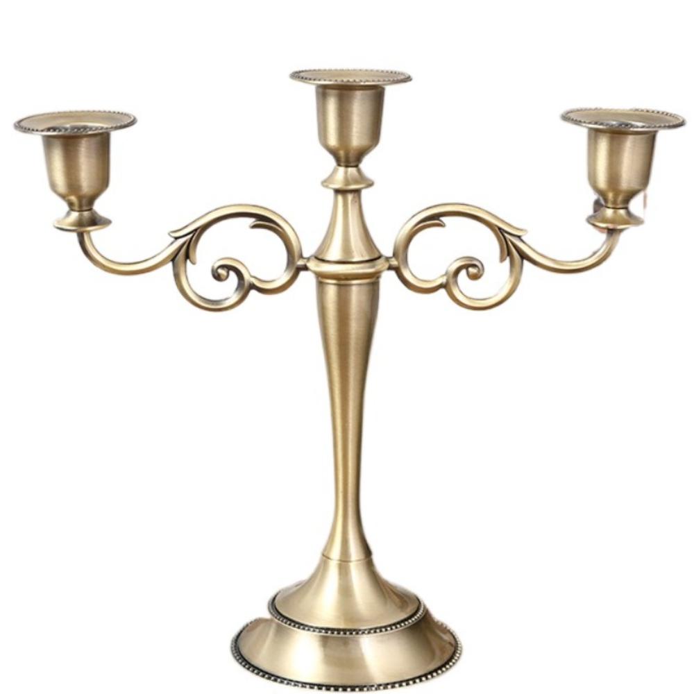 Vintage Metal Candle Holder Elegant Exquisite Design Candlestick Holder High Gloss 3 Arms Candle Holder Dining Tables