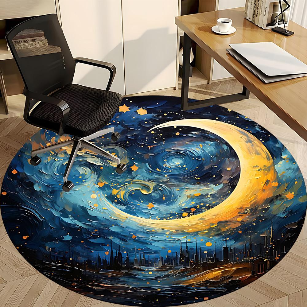 1PC Moon Night Office Round Area Rug, Mat Suitable For Office, Under Office Chairs Bedroom Living Room Home Decor, Room Deco