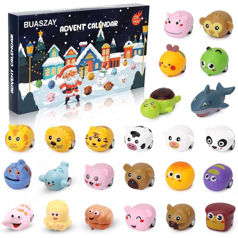 Advent Calendar 2025 Cars Toys for Kids, 24 Days Christmas Countdown Calendar Animals Pull Back Car Vehicles Toy Set, Surprise Box for Boys Girls