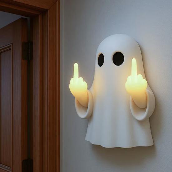 Halloween Finger Ghost Figurine Spooky Resin Light-up Ghost Statue for Halloween Home Tabletop Tray Shelf Decor